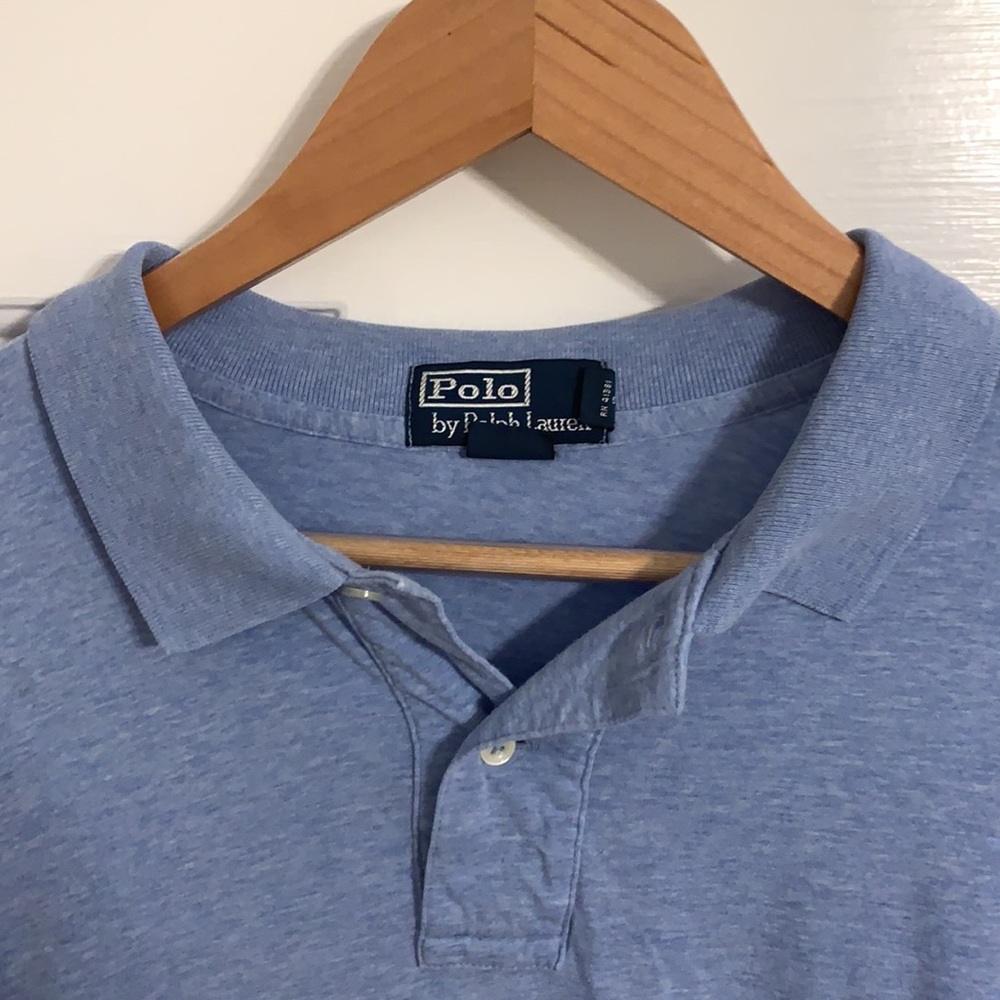 Polo long sleeve rugby style polo shirt- light blue heather - XL